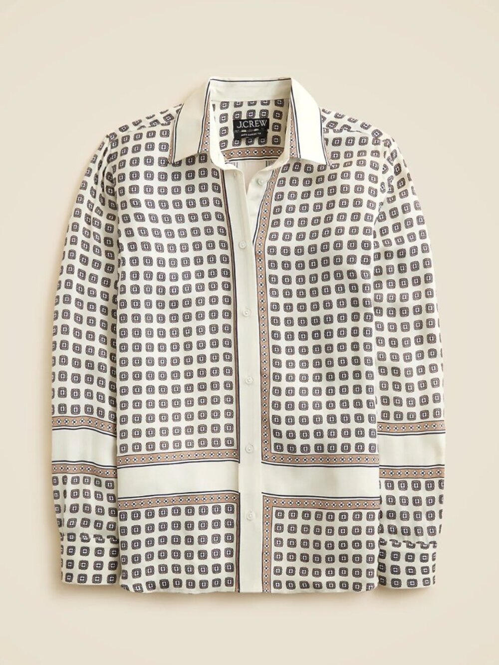 J.Crew Jules Classic Fit Ivory Navy Geometric Print Shirt Size 10